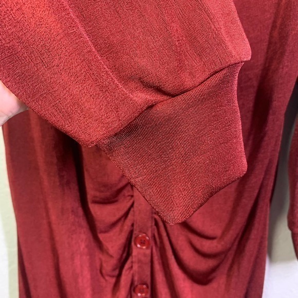 ASHLEY STEWART Red Rust‎ Ruched Velour Midi Shirt Dress - NWT - Picture 6 of 10